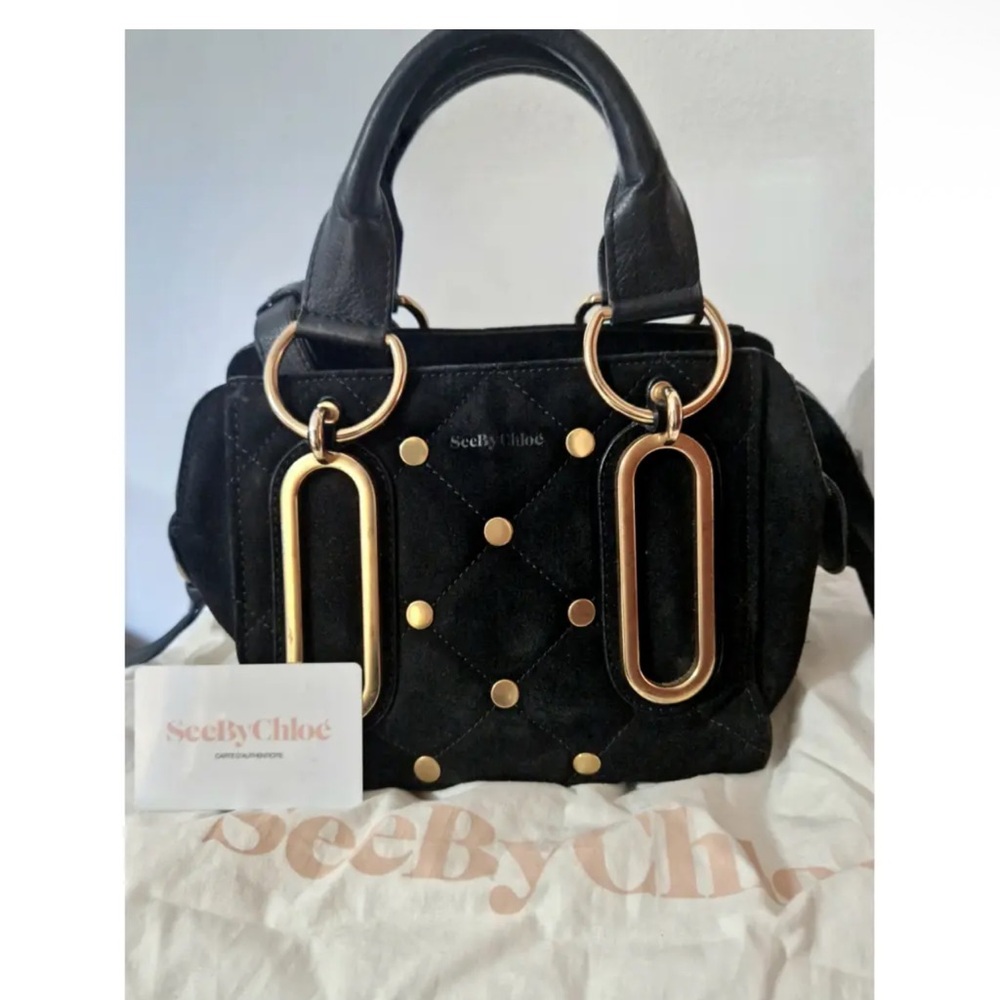 See By Chloe Small Paige Black suede and gold hardware crossbody Satchel